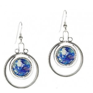 Rafael Jewelry Designer Circular Earrings in Sterling Silver and Roman Glass
 World of Judaica Recommends