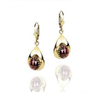Rafael Jewelry Designer Drop 14k Yellow Gold Earrings with Garnet Stone Artists & Brands