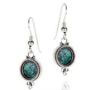 Rafael Jewelry Sterling Silver Round Earrings with Eilat Stone & Filigree Jewish Jewelry