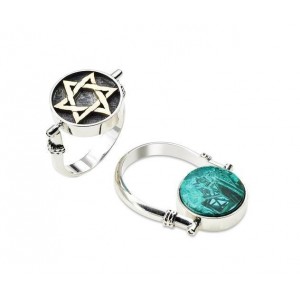 Two-Sided Ring in Sterling Silver with Eilat Stone & Star of David by Rafael Jewelry Star of David Jewelry
