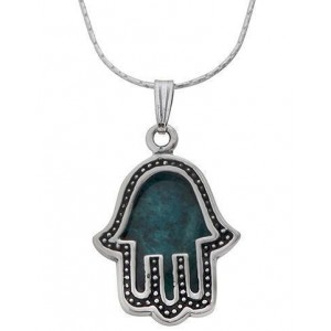 Hamsa Pendant with Eilat Stone in Sterling Silver by Rafael Jewelry Jewish Jewelry