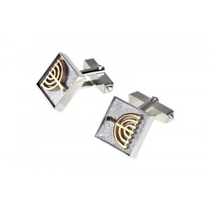 Square Cufflinks in Sterling Silver with Menorah by Rafael Jewelry Cuff Links