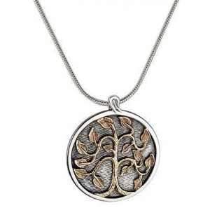 Round Pendant in Sterling Silver with 9k Yellow Gold Tree of Life by Rafael Jewelry Jewish Necklaces
