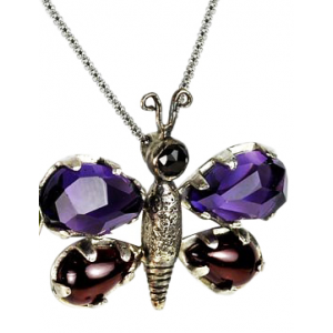 Butterfly Pendant in Sterling Silver with Amethyst & Garnet by Rafael Jewelry Jewish Necklaces