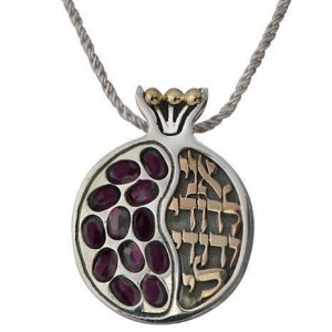 Pomegranate Pendant with Ani LeDodi in Yellow Gold & Sterling Silver with Garnets BY Rafael Jewelry  Jewish Jewelry