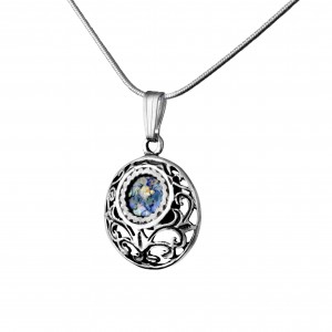 Round Sterling Silver Pendant with Roman Glass by Rafael Jewelry Outlet Store