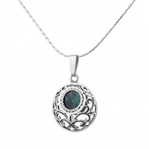 Round Pendant in Sterling Silver with Eilat Stone by Rafael Jewelry
 Jewish Jewelry