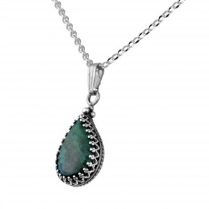 Sterling Silver Pendant with Eilat Stone in Drop Shape by Rafael Jewelry Jewish Jewelry