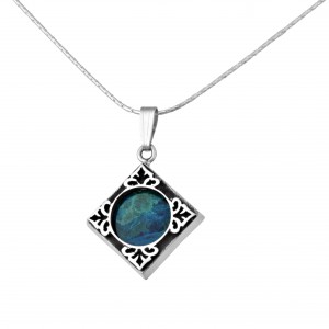 Squared Pendant in Sterling Silver & Eilat Stone by Rafael Jewelry Jewish Jewelry