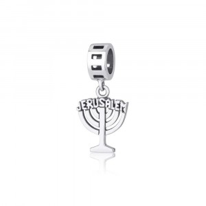 Menorah Charm with Jerusalem in Sterling Silver Jewish Jewelry
