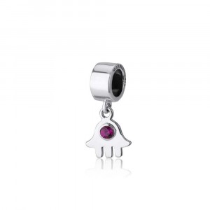 Hamsa charm in Sterling Silver with Ruby Jewish Jewelry