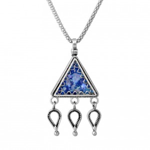 Triangular Pendant in Sterling Silver & Roman Glass by Rafael Jewelry Jewish Necklaces
