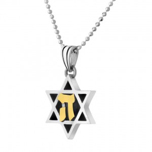 Rafael Jewelry Star of David Pendant in Sterling Silver with Golden Hey Star of David Collection