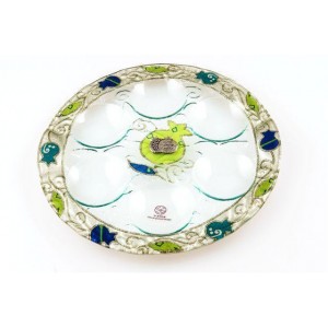 Rosh Hashanah Seder Plate with Blue Pomegranates in Glass Traditional Rosh Hashanah Gifts