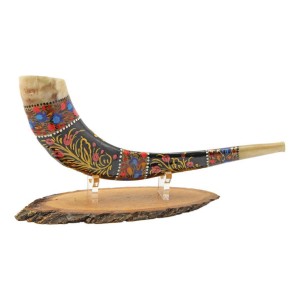 Hand-Painted Shofar with Pomegranate and Jerusalem Jewish Home