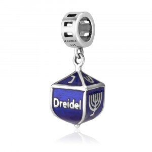 925 Sterling Silver Dreidel Judaica Gifts with Blue Enamel Sterling Silver Judaica