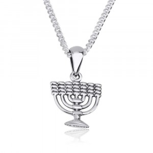 Sterling Silver Menorah Lampstand Pendant
 Jewish Jewelry