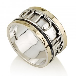 14k White Gold and Sterling Silver Plated Ring With a Spinner Design by Ben Jewelry
 Jewish Rings