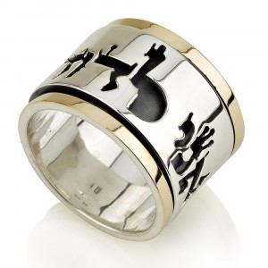 Sterling Silver and 14K Gold Torah Script Spinning Ring by Ben Jewelry
 Jewish Jewelry