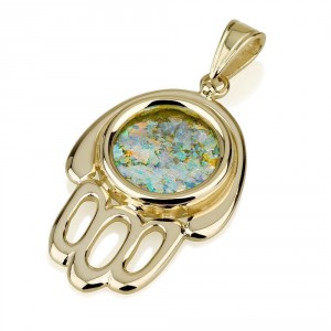 Hamsa Pendant Roman Glass in 14K Gold by Ben Jewelry Jewish Jewelry