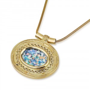 14K Gold Necklace with Oval Roman Glass by Ben Jewelry Jewish Jewelry