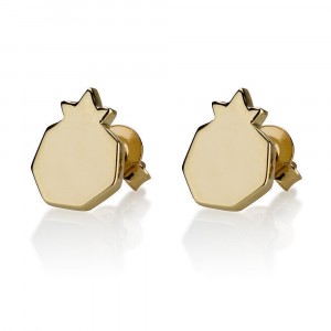 Pomegranate Stud Earrings 14k Yellow Gold Jewish Jewelry