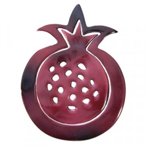Yair Emanuel Anodized Aluminum Two Piece Trivet Set with Red Pomegranate Traditional Rosh Hashanah Gifts