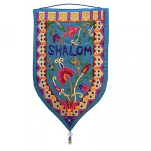Yair Emanuel Shalom Shield Tapestry (Large/Turquoise) Jewish Home Decor