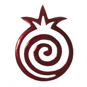 Yair Emanuel Anodized Aluminum Trivet with Red Snail Swirl Pomegranate Artists & Brands