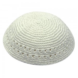 White Knitted Kippah with Two Rows of Air Holes Jewish Occasions