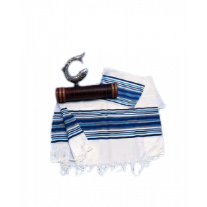 Noi Cloth and Wool Tallit with Multicolored Stripes and Atara Default Category