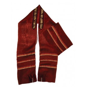 Bordeaux ICE Cloth Tallit with Red and Gold Stripes and Dark Red Atara Jewish Occasions