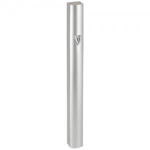Silver Aluminum Mezuzah with Hebrew Letter Shin and Rounded Edges Mezuzahs