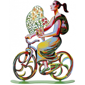 David Gerstein Flower Girl Bike Rider Sculpture Jewish Home Decor