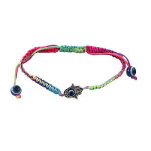 Colorful Knitted Rope Bracelet with Hamsa Jewish Jewelry