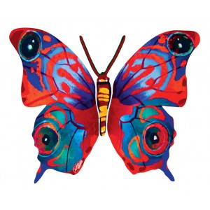 David Gerstein Metal Mira Butterfly with Modern Red and Blue Lines and Dots Jewish Home