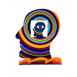 David Gerstein Head within a Head Sculpture in Steel with Concentric Circles Artists & Brands