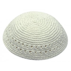 White Knitted Kippah with Two Rows of Small Air Holes Jewish Occasions