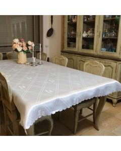 Tablecloth in White with Hebrew Text Large Jewish Home