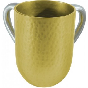Yair Emanuel Gold and Silver Anodized Aluminum Hammered Washing Cup Washing Cups