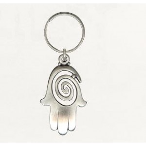 Silver Hamsa Keychain with Cutout Swirling Line Pattern Key Chains