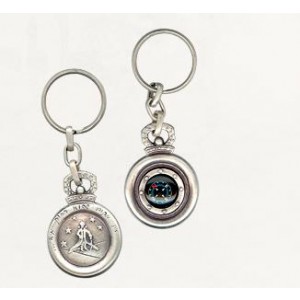 Silver Compass Keychain with Little Prince Illustration and Crown Key Chains