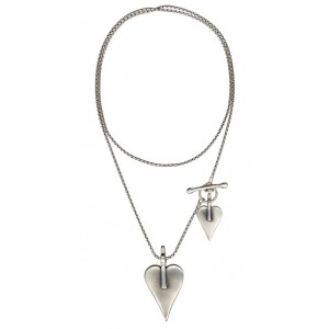 Silver Necklace with Heart Pendant and Toggle Clasp Jewish Jewelry