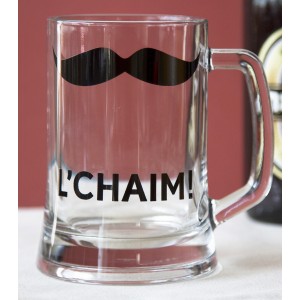 Glass Beer Pint Glass with Mustache and English Text by Barbara Shaw Tableware