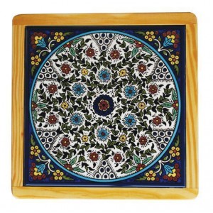 Armenian Wooden Trivet with Floral Anemones Motif Jewish Home