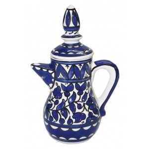 Turkish Coffee Pot with Anemones Flower Motif in Blue Jewish Home Decor