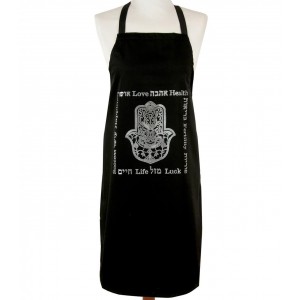 Cotton Apron in Black with Silver Hamsa Design Outlet Store