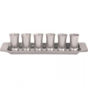 Kiddush Set with Silver Cups & Tray- Yair Emanuel Jewish Occasions