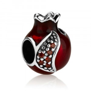 Pomegranate Charm in Sterling Silver with Red Enamel Israeli Jewelry Designers