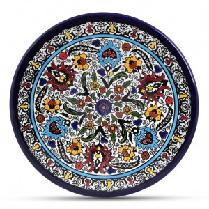 Armenian Ceramic Plate with Armenian Tulip Ornamental Flower Motif Jewish Home Decor